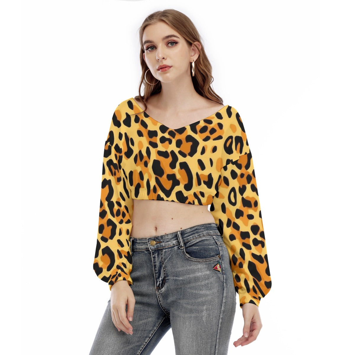 All-Over Print Women's V-neck Long Sleeve Cropped Sweatshirt
