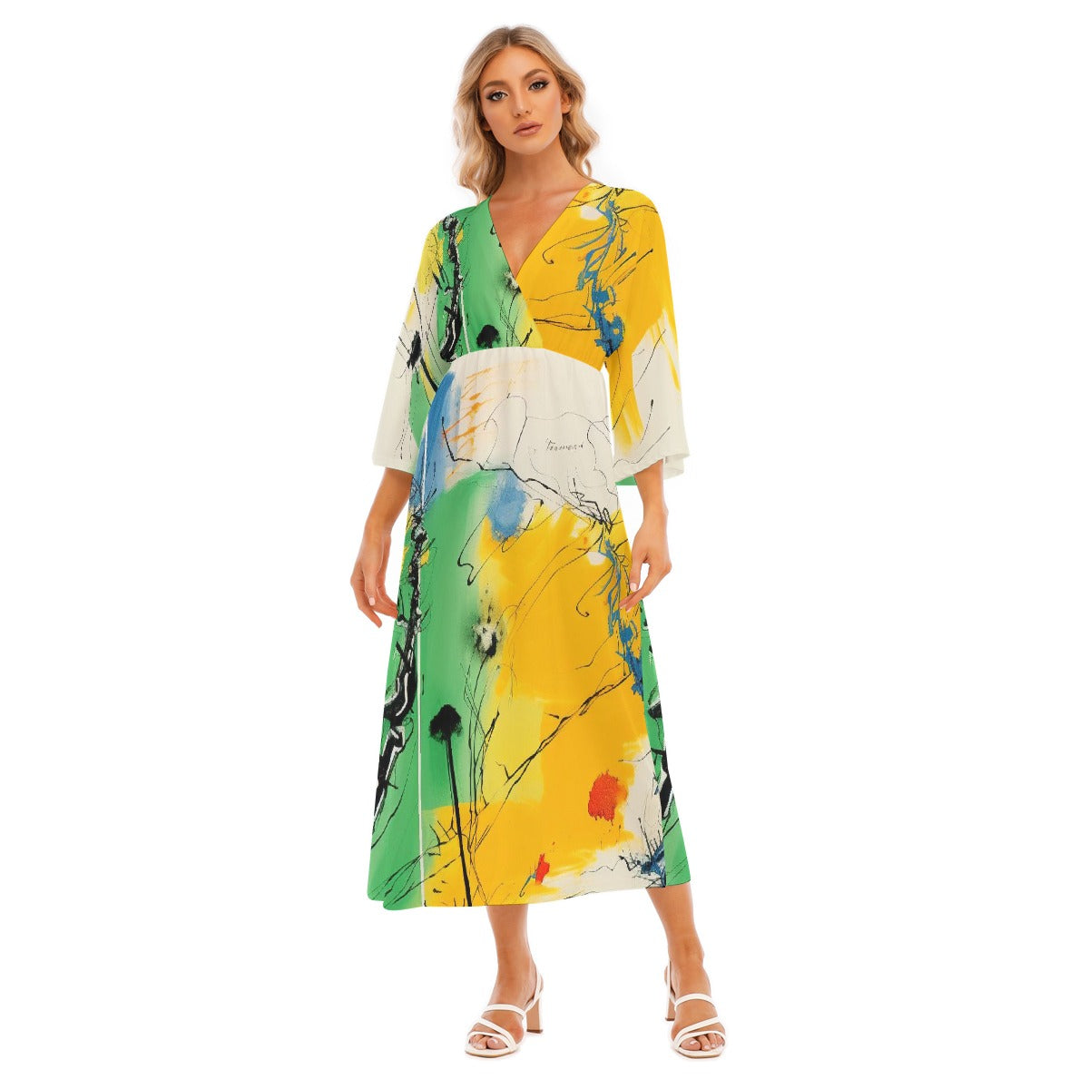 All-Over Print Women's Mid-Sleeve Long Dress
