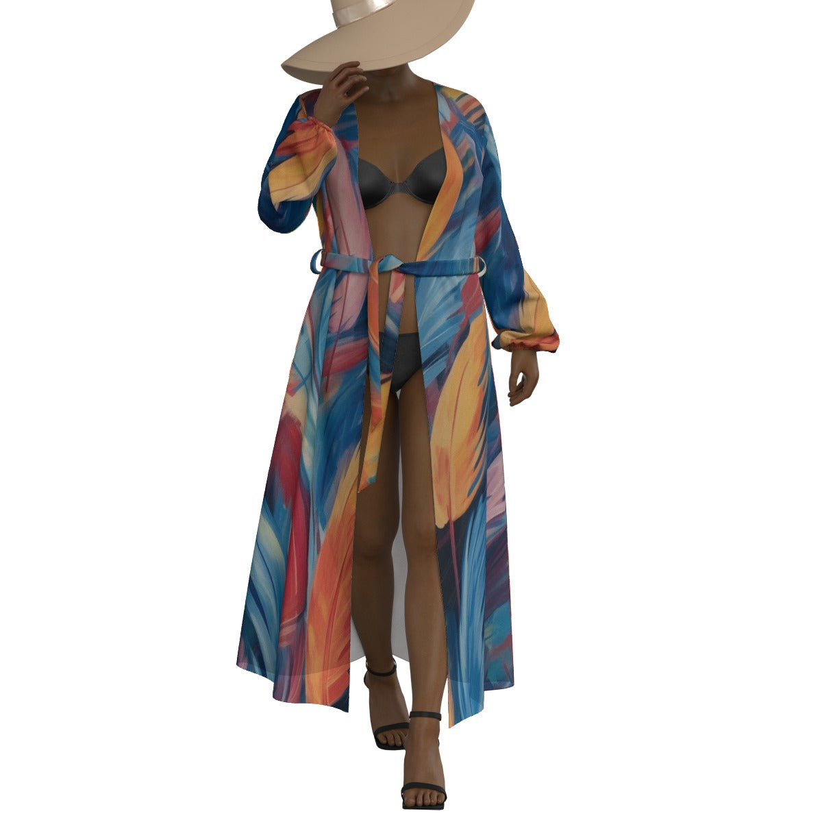 All-Over Print Women's Lace-up Chiffon Robe