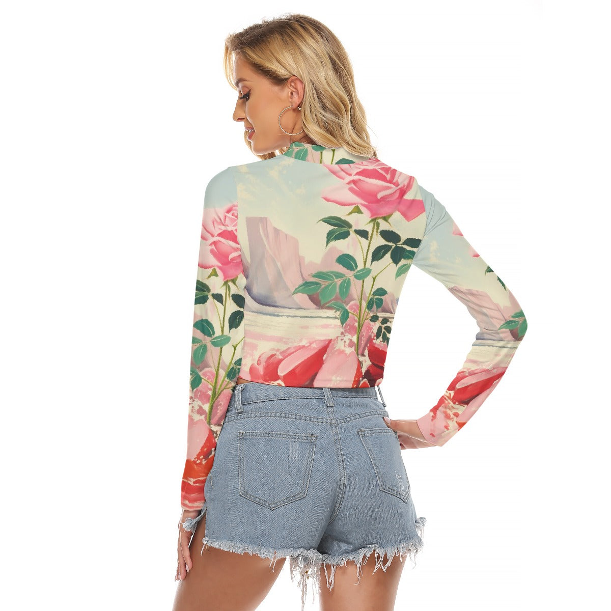 All-Over Print Women's Hollow Chest Keyhole Tight Crop Top