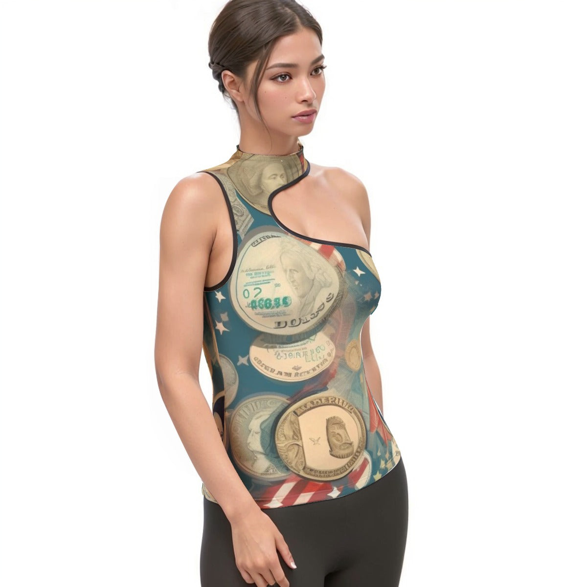 All-Over Print Women's Halter Sleeveless Asymmetrical Tank Top