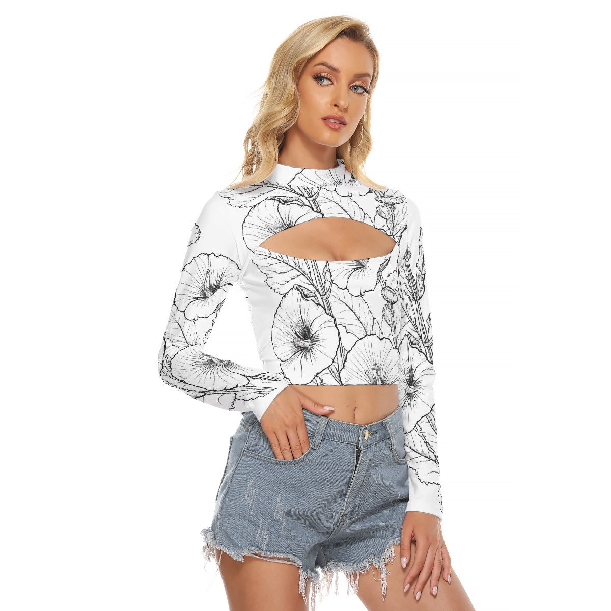 All-Over Print Women's Hollow Chest Keyhole Tight Crop Top