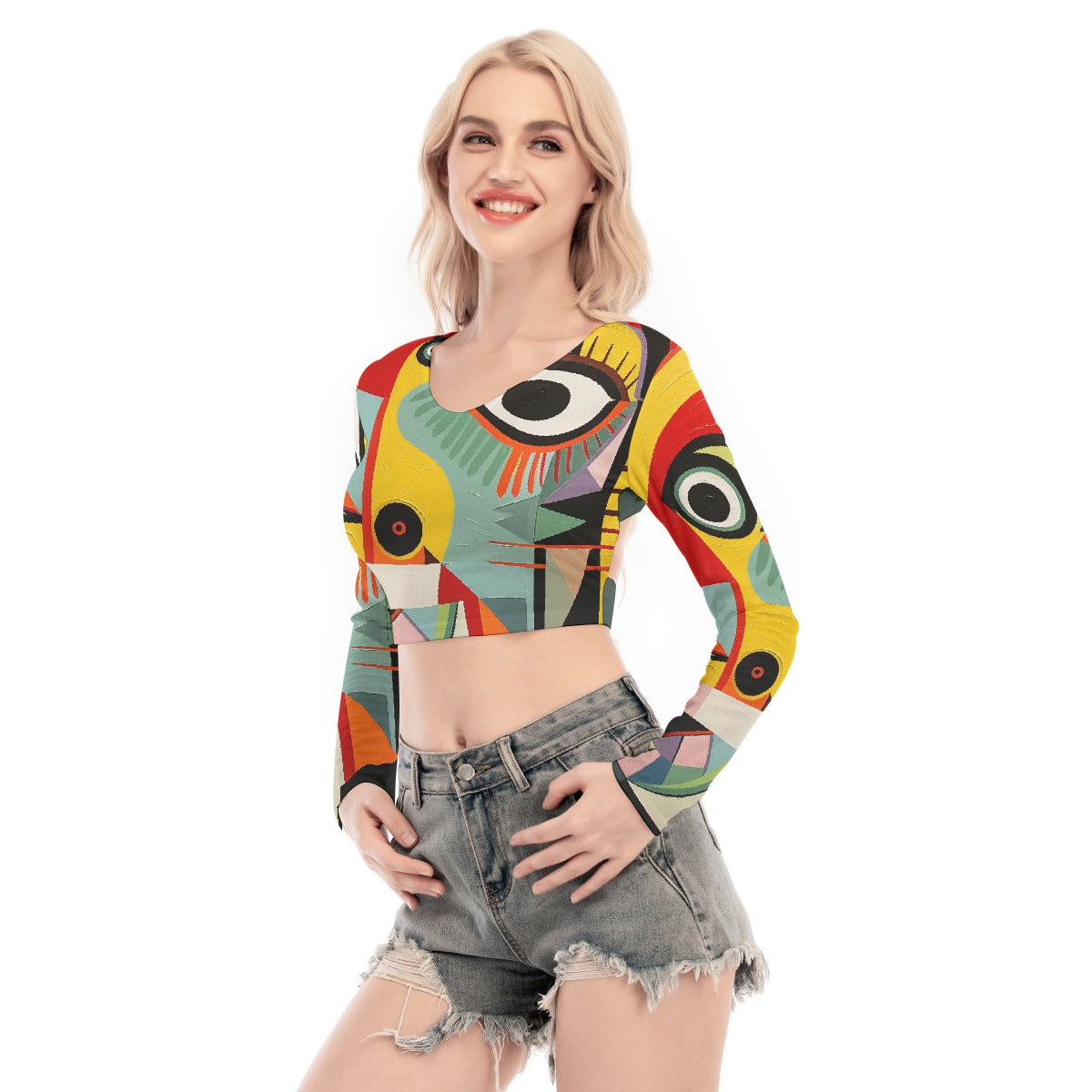 All-Over Print Women's Back Hollow T-shirt With Strap