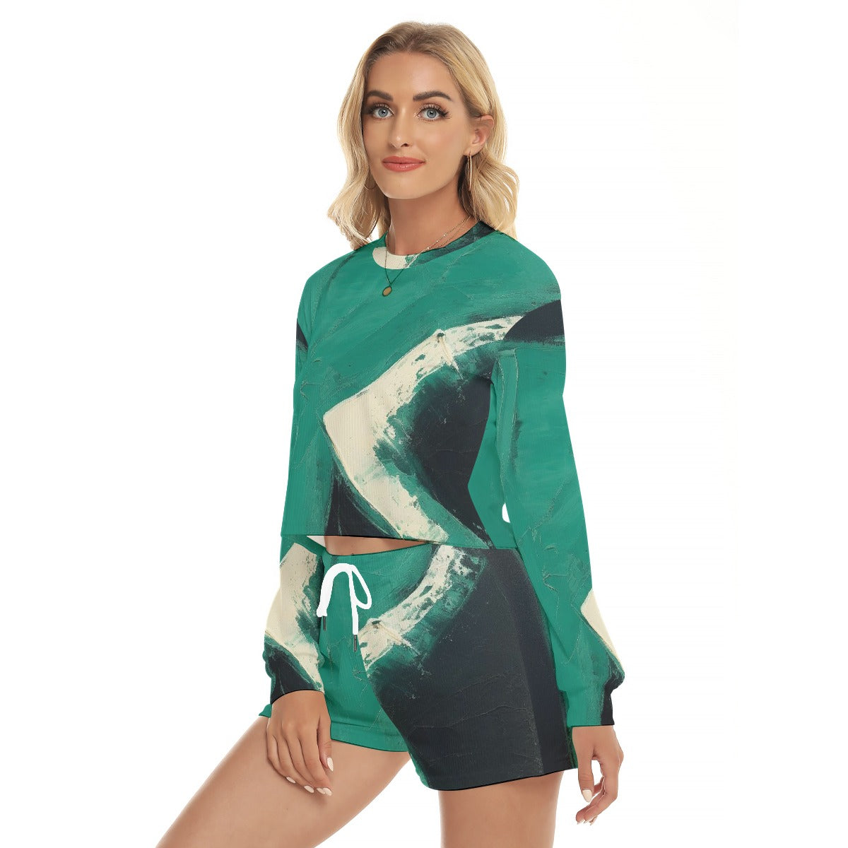 All-Over Print Women's Short Sweatshirt And Pants Suit