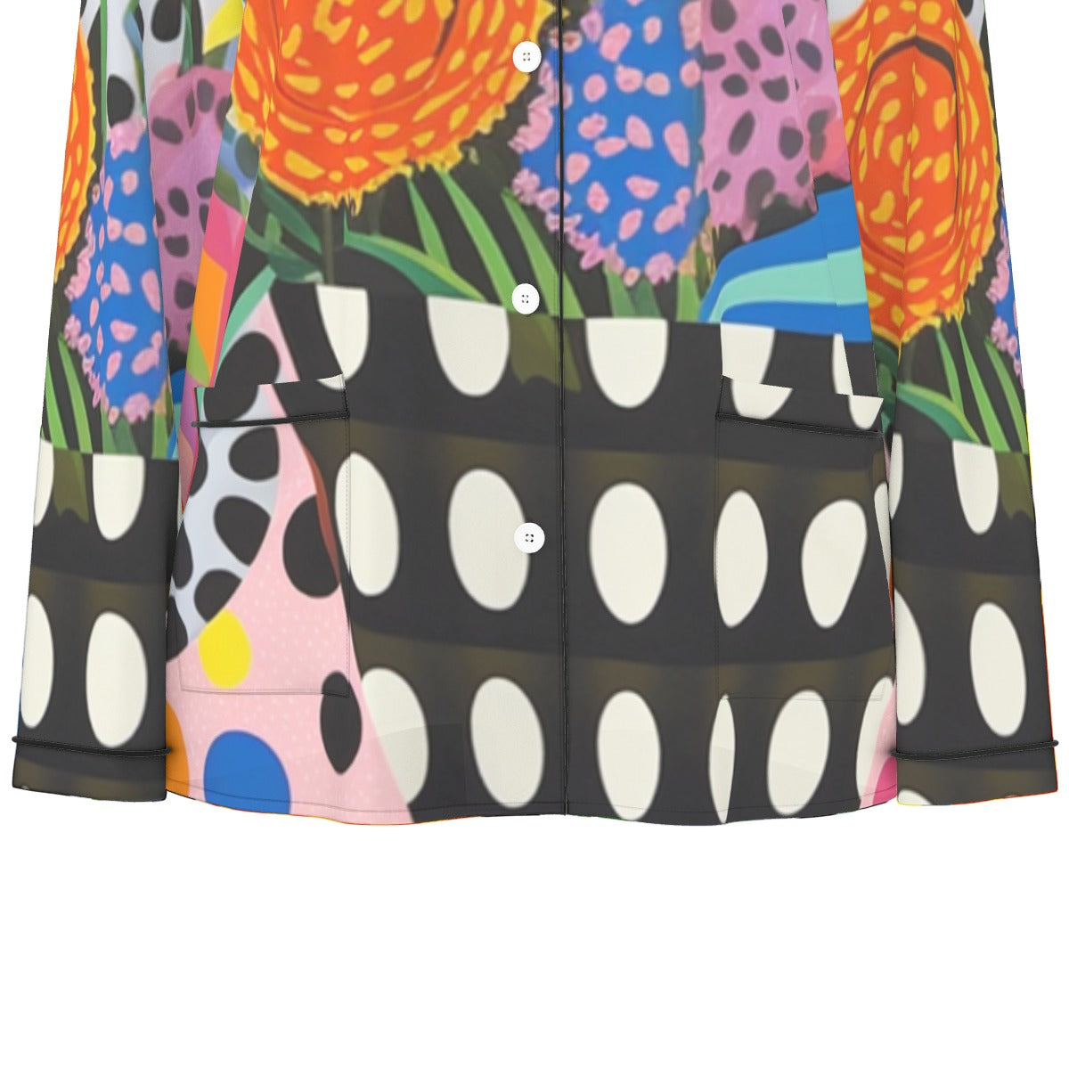 All-Over Print Women's Long Sleeve Pajama Set With Black Contrast Piping