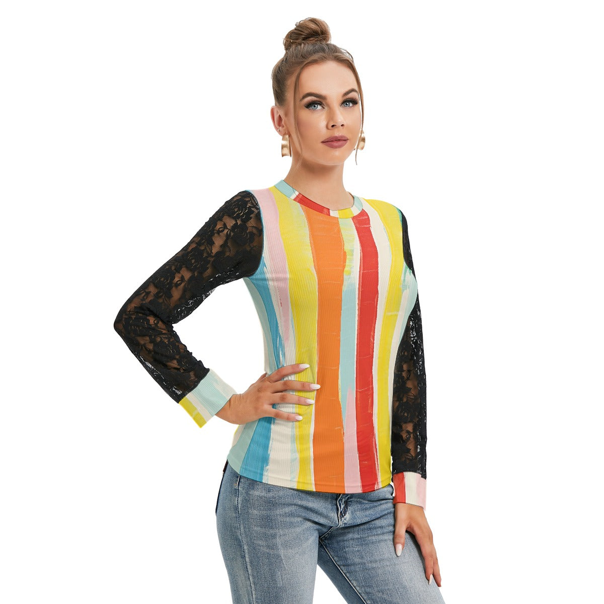 All-Over Print Women's T-shirt And Sleeve With Black Lace