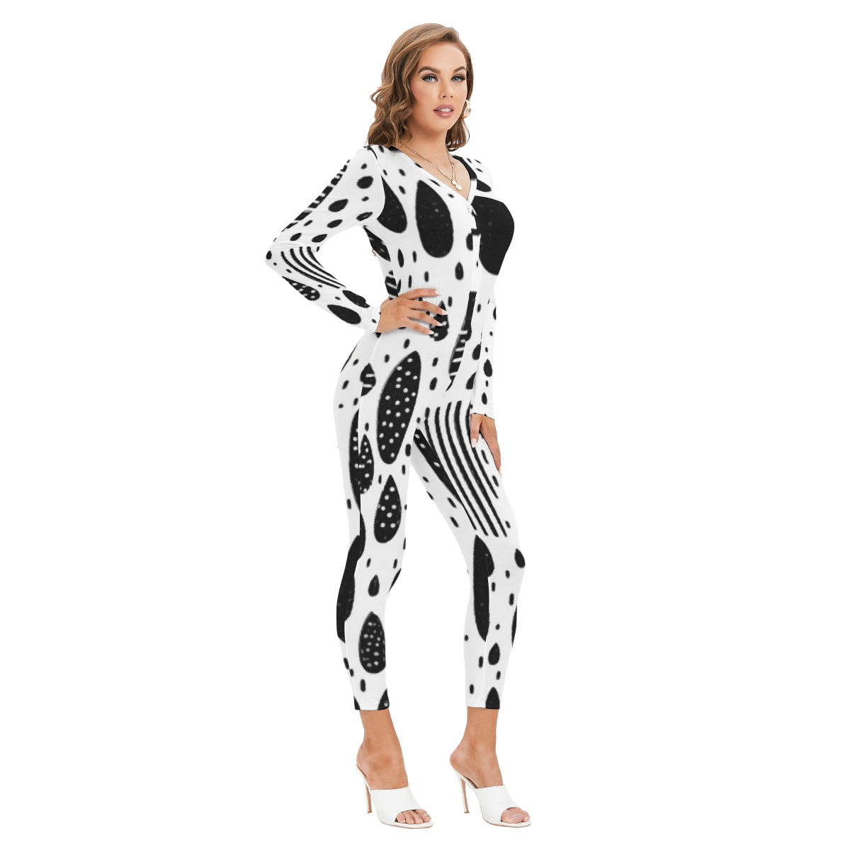 All-Over Print Women's Plunging Neck Jumpsuit