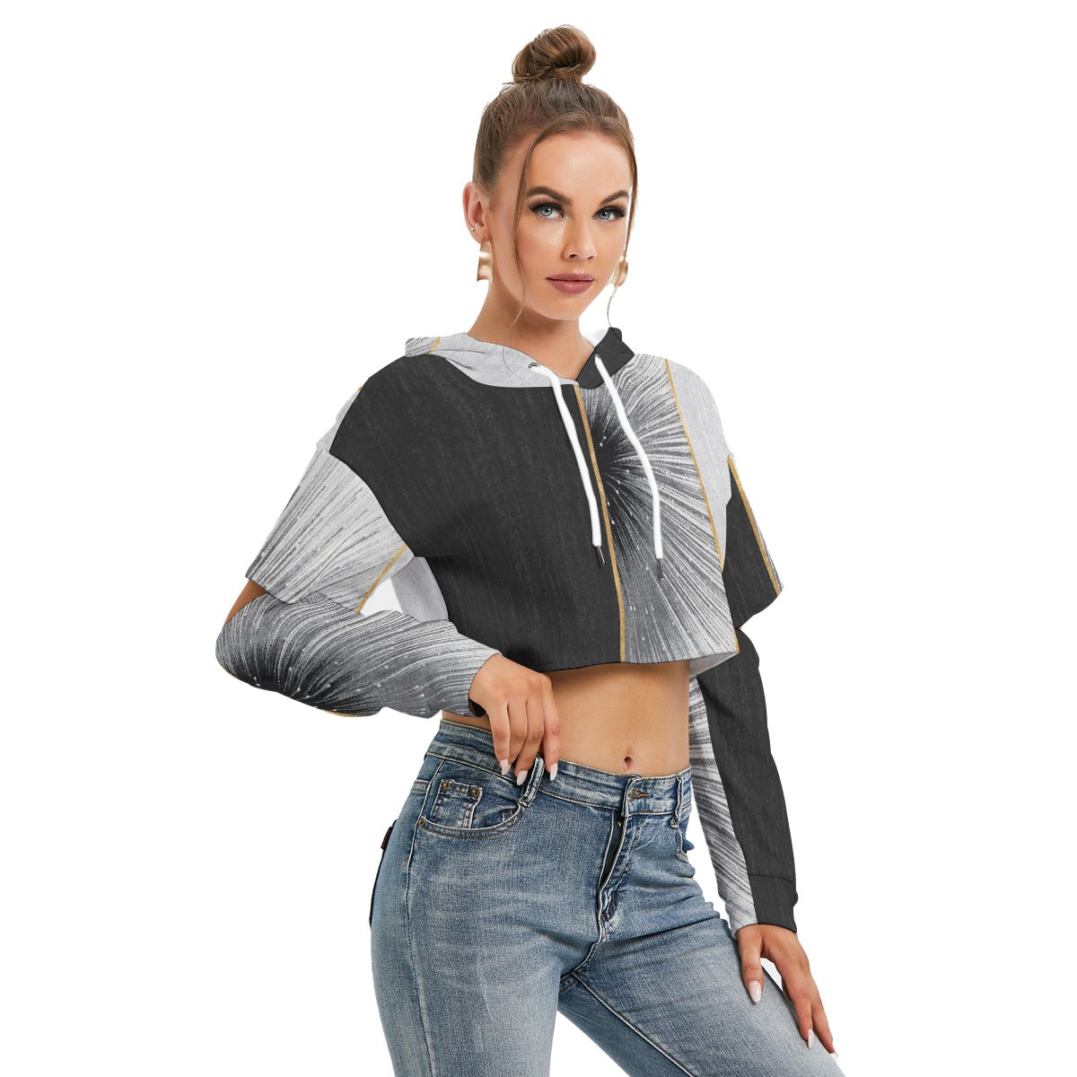 All-Over Print Women's Heavy Fleece Hoodie With Hollow Out Sleeve