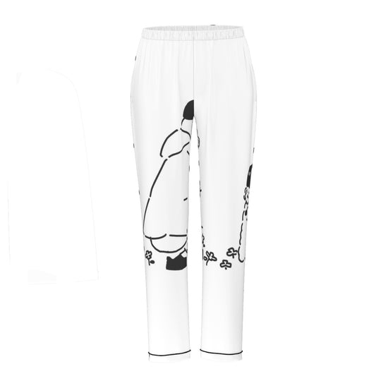 All-Over Print Women's Long Sleeve Pajama Set With Black Contrast Piping