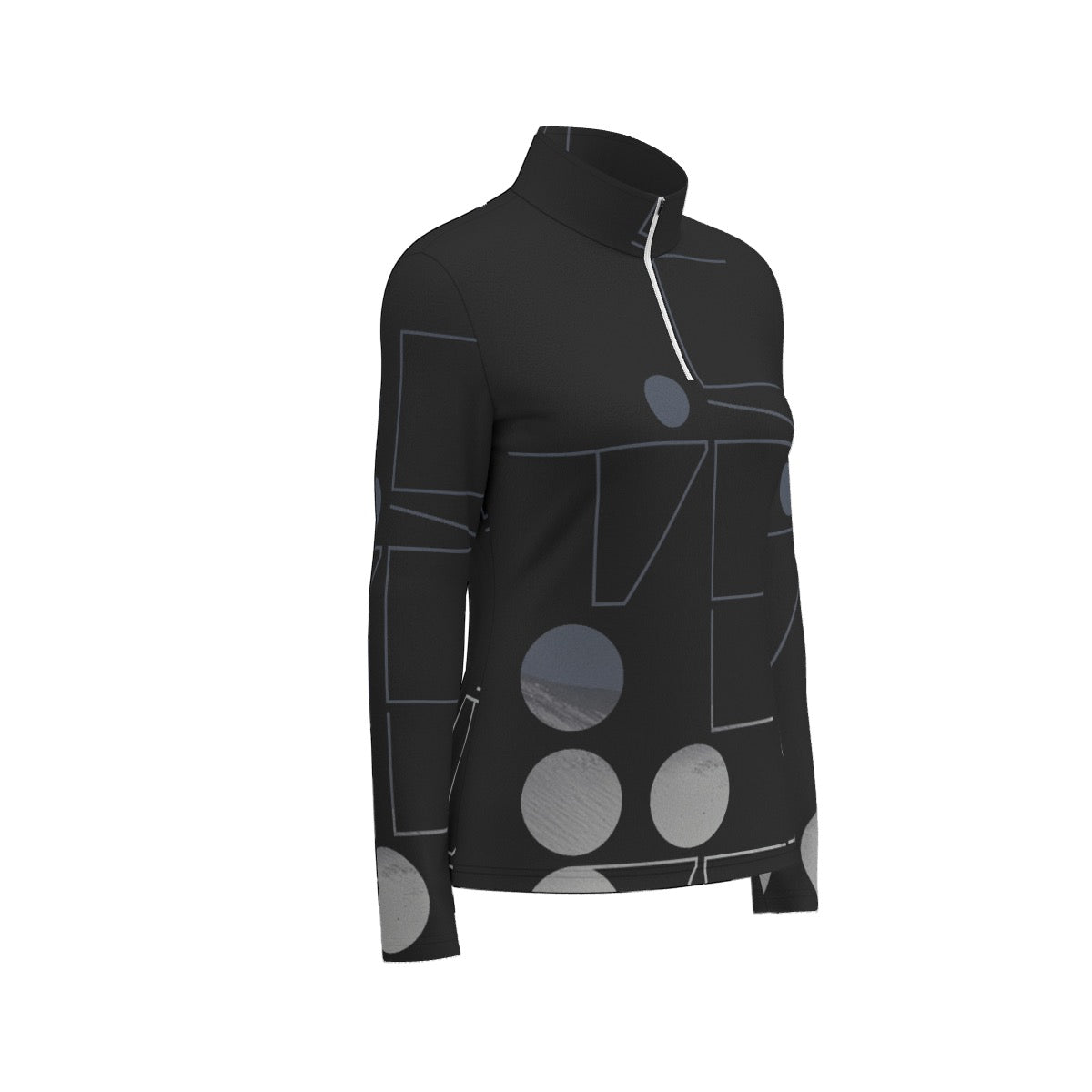 All-Over Print Women's Sports Collar Jersey With Long Sleeve