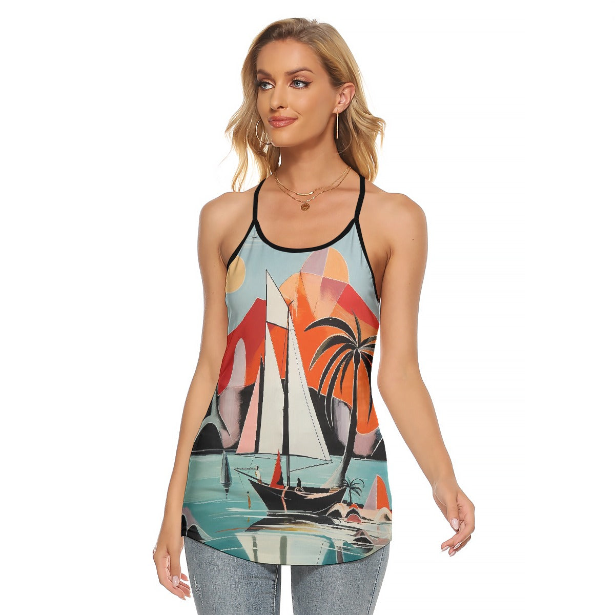 All-Over Print Women's Criss-Cross Open Back Tank Top