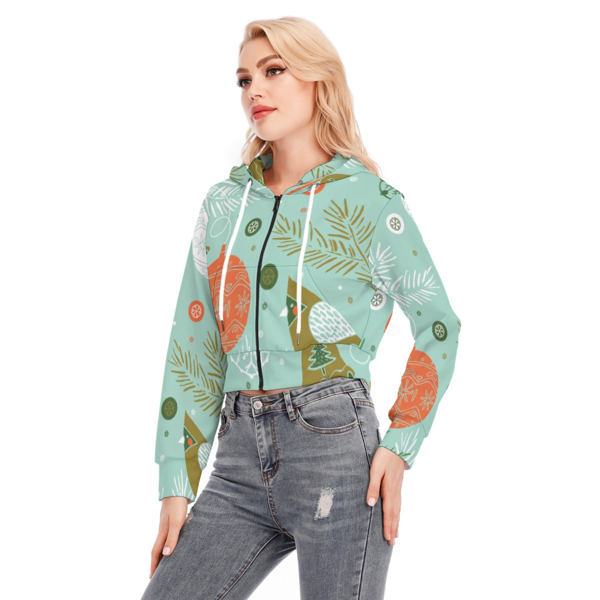 All-Over Print Women's Crop Top Hoodie With Zipper Closure