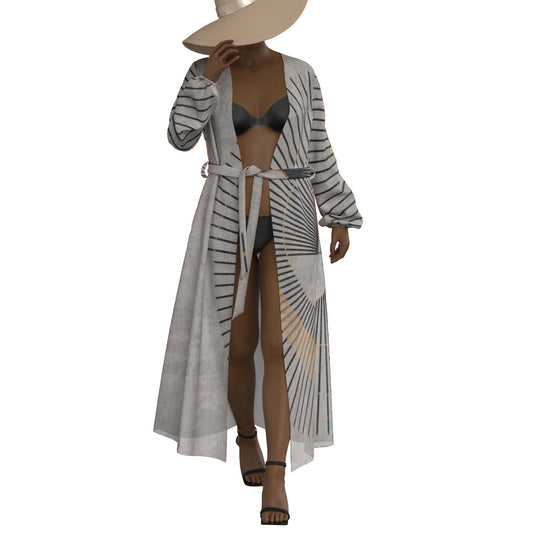 All-Over Print Women's Lace-up Chiffon Robe