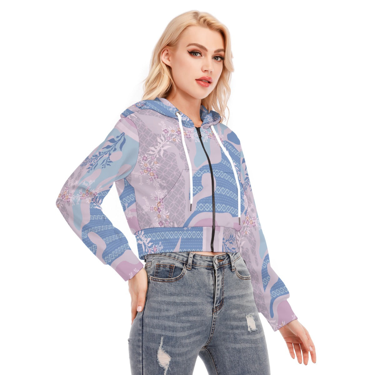 All-Over Print Women's Crop Top Hoodie With Zipper Closure