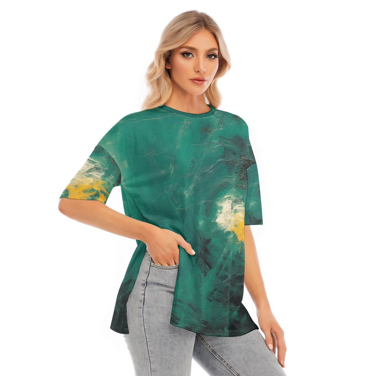 All-Over Print Women's Short Sleeves T-shirt With Hem Split