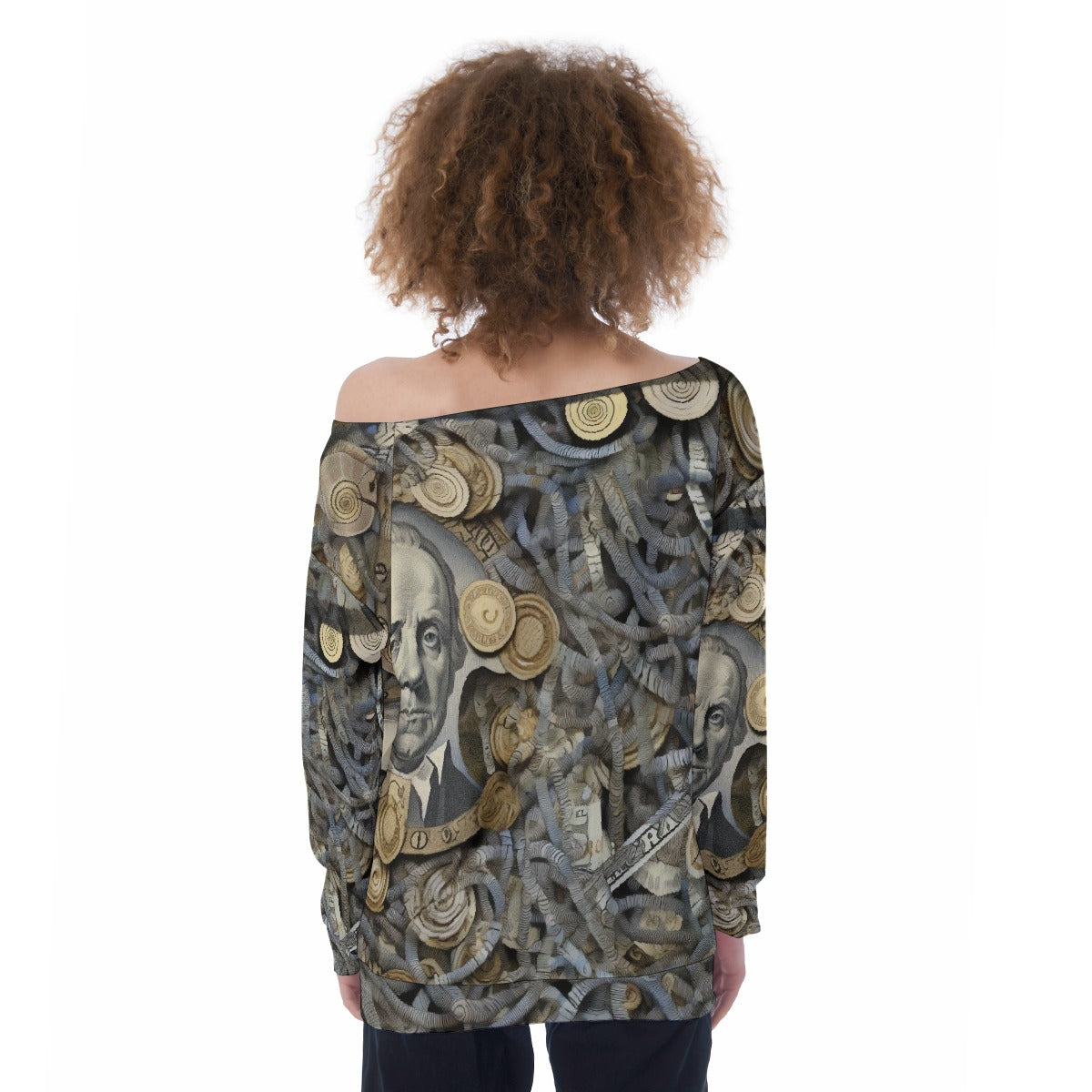 All-Over Print Oversized Women's Off-Shoulder Sweatshirt