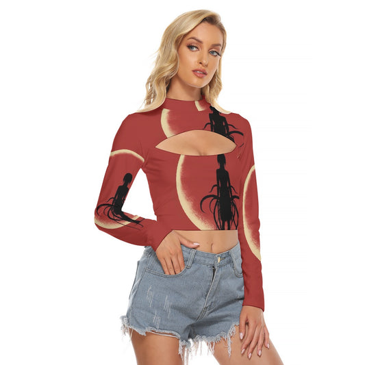 All-Over Print Women's Hollow Chest Keyhole Tight Crop Top