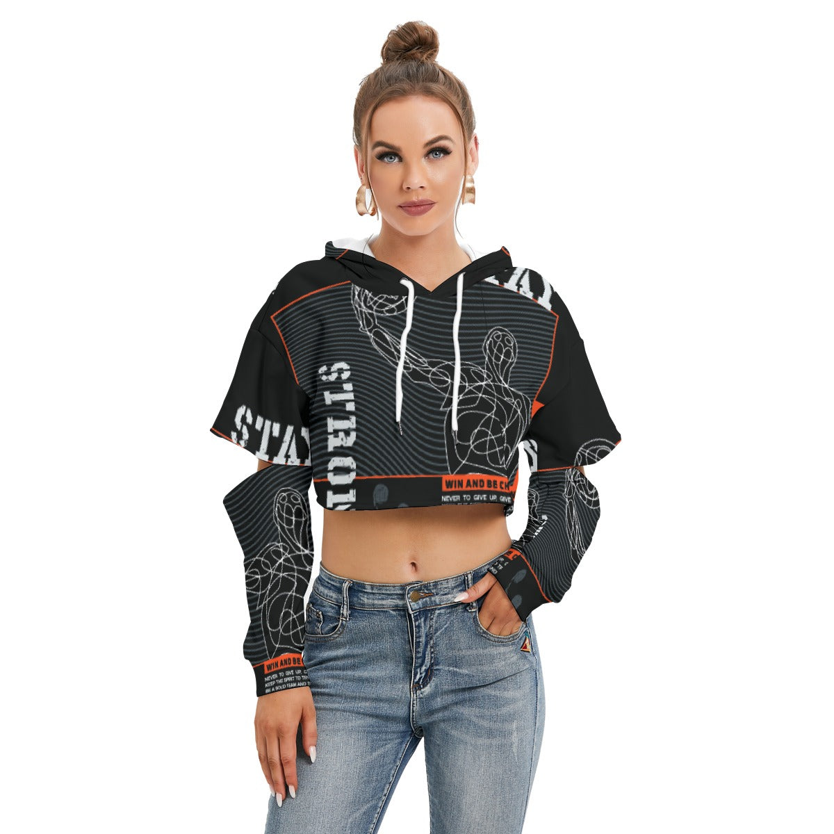 All-Over Print Women's Heavy Fleece Hoodie With Hollow Out Sleeve