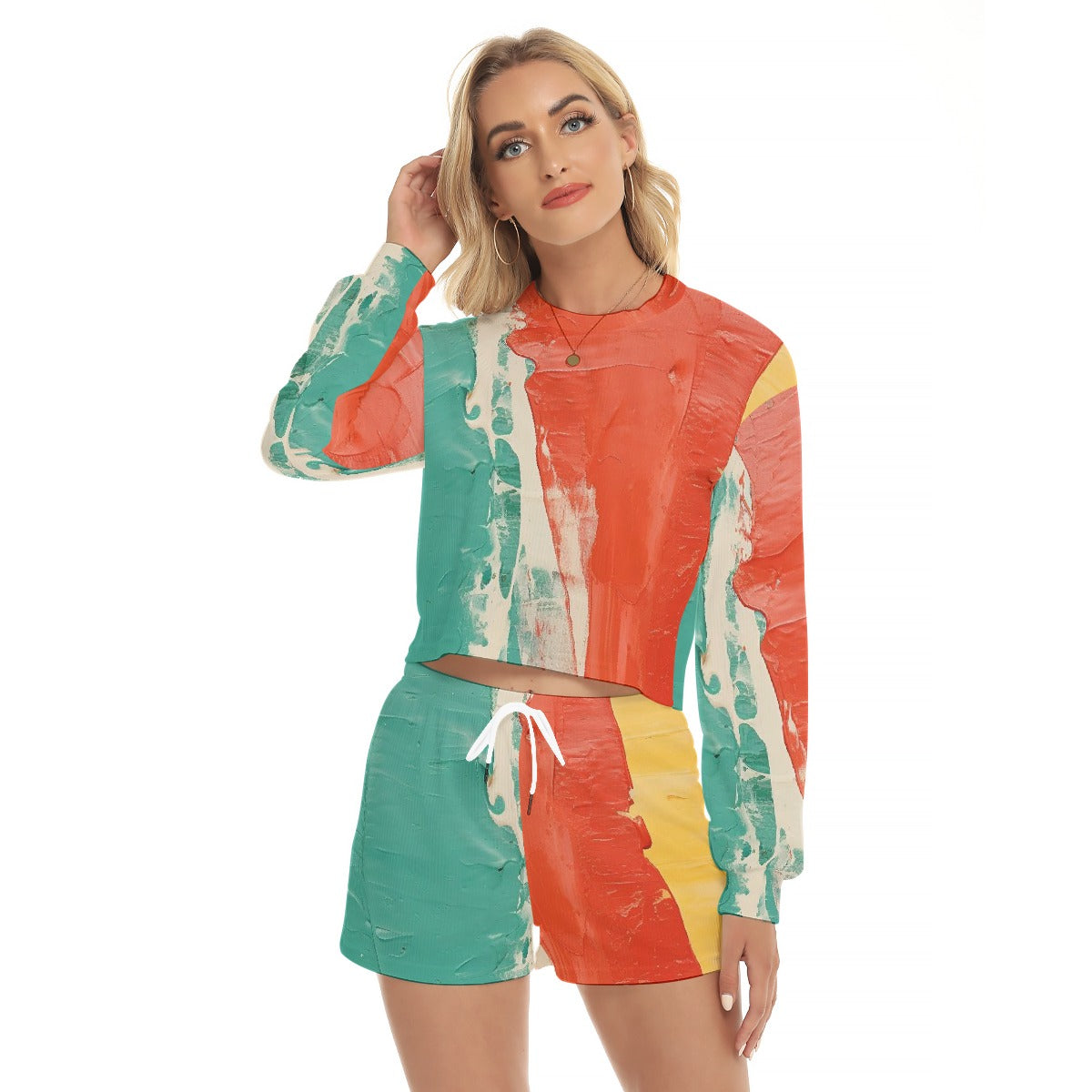 All-Over Print Women's Short Sweatshirt And Pants Suit