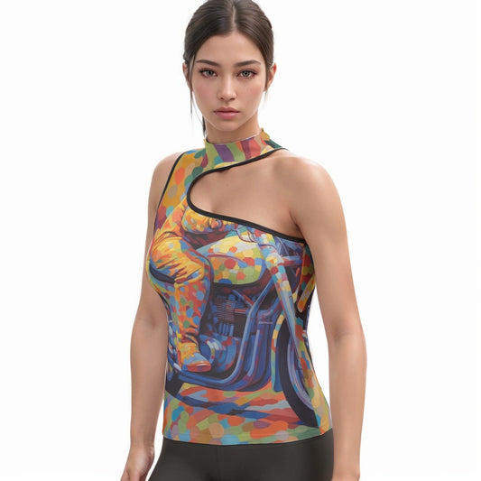 All-Over Print Women's Halter Sleeveless Asymmetrical Tank Top