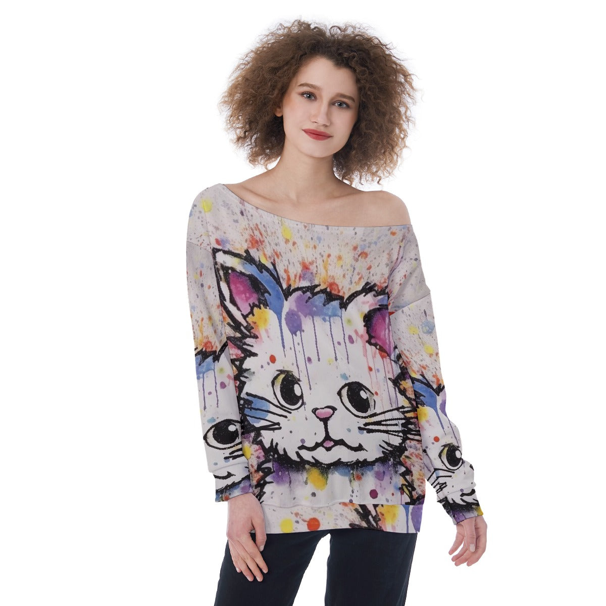 All-Over Print Oversized Women's Off-Shoulder Sweatshirt