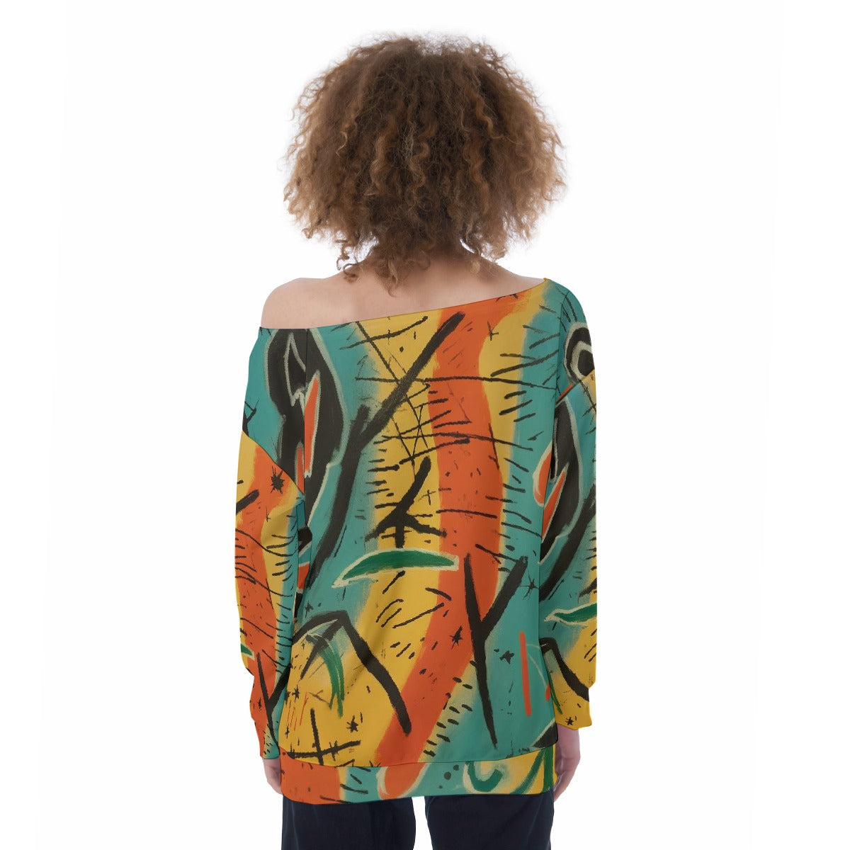 All-Over Print Oversized Women's Off-Shoulder Sweatshirt