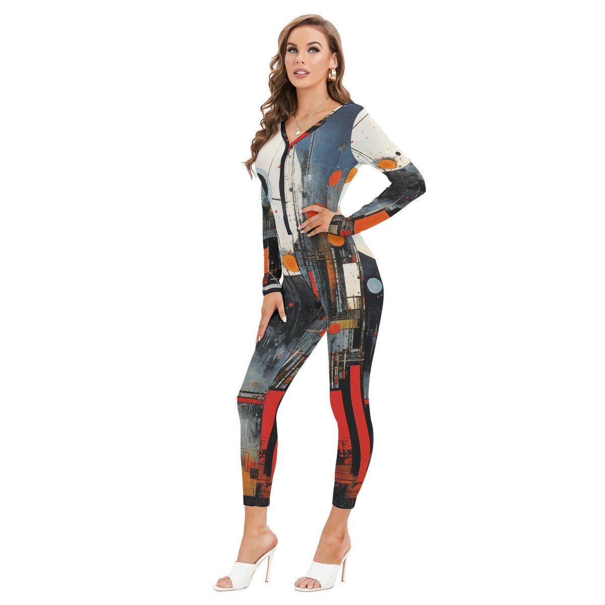 All-Over Print Women's Plunging Neck Jumpsuit