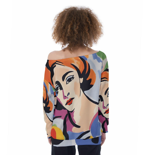 All-Over Print Oversized Women's Off-Shoulder Sweatshirt