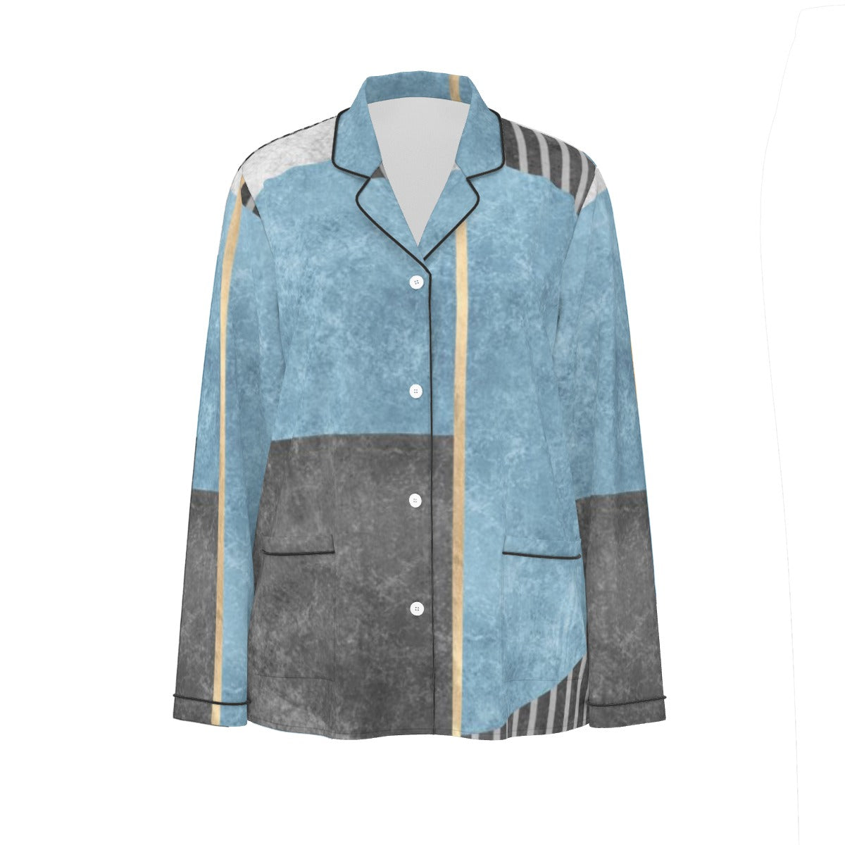 All-Over Print Women's Long Sleeve Pajama Set With Black Contrast Piping