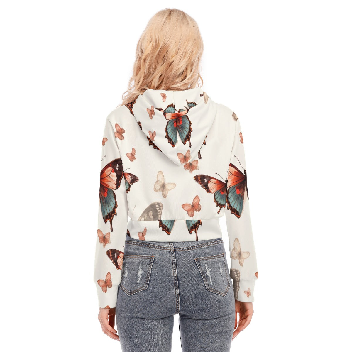 All-Over Print Women's Crop Top Hoodie With Zipper Closure
