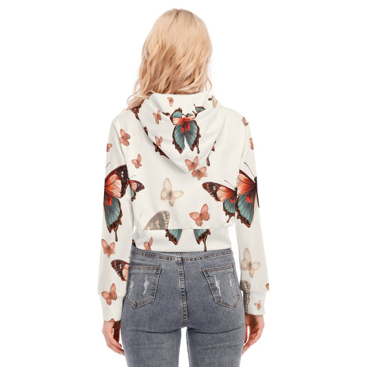All-Over Print Women's Crop Top Hoodie With Zipper Closure