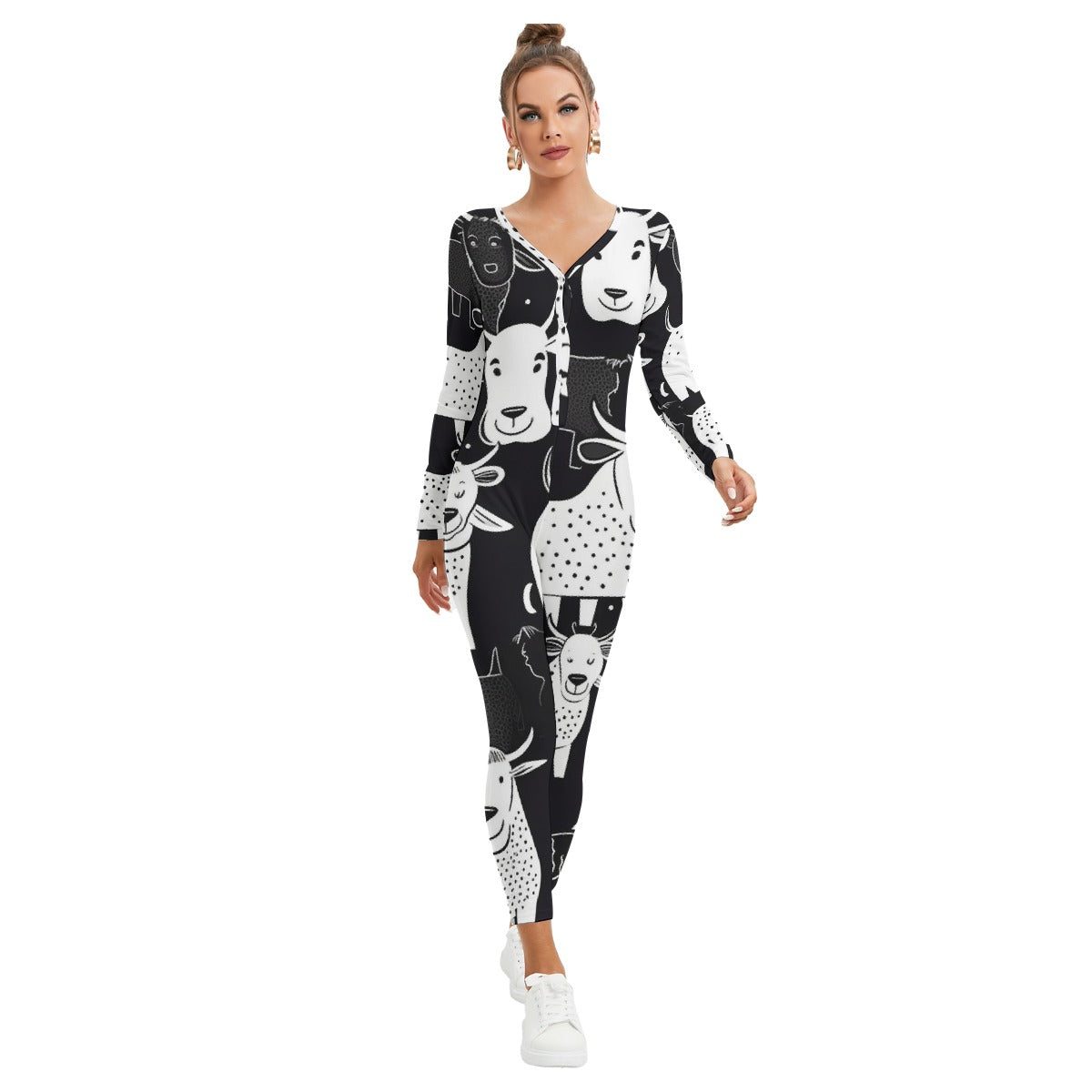 All-Over Print Women's Plunging Neck Jumpsuit