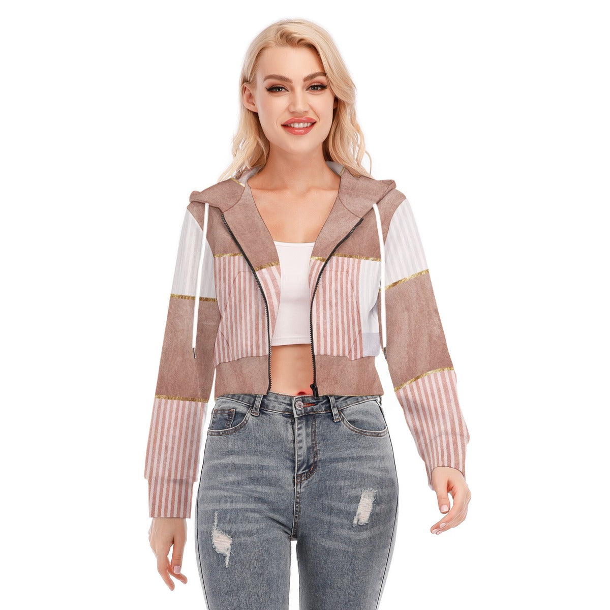 All-Over Print Women's Crop Top Hoodie With Zipper Closure