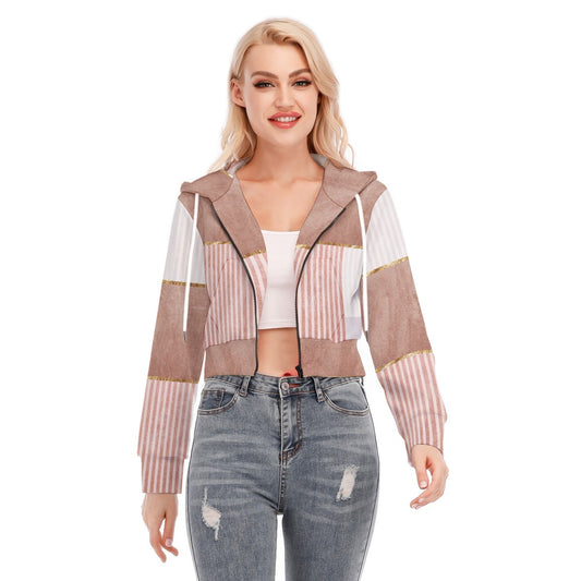 All-Over Print Women's Crop Top Hoodie With Zipper Closure