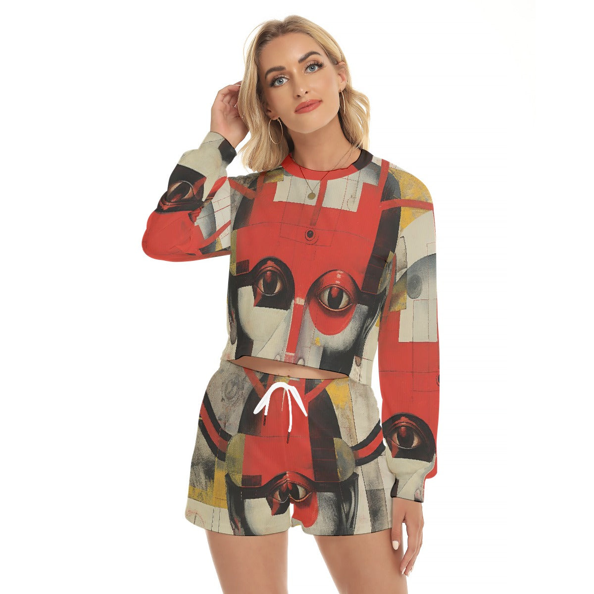 All-Over Print Women's Short Sweatshirt And Pants Suit