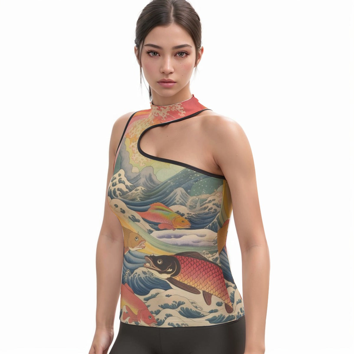 All-Over Print Women's Halter Sleeveless Asymmetrical Tank Top