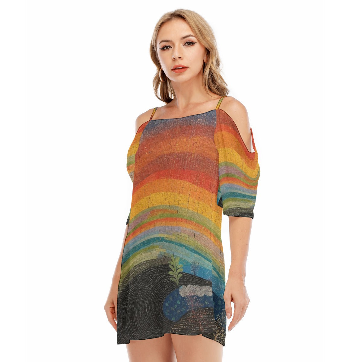 All-Over Print Women's Off-shoulder Cami Dress