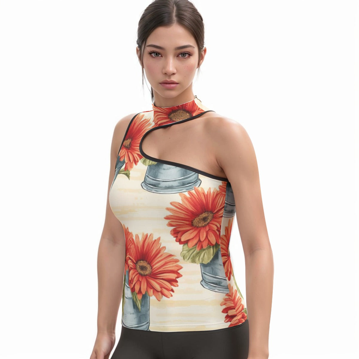 All-Over Print Women's Halter Sleeveless Asymmetrical Tank Top