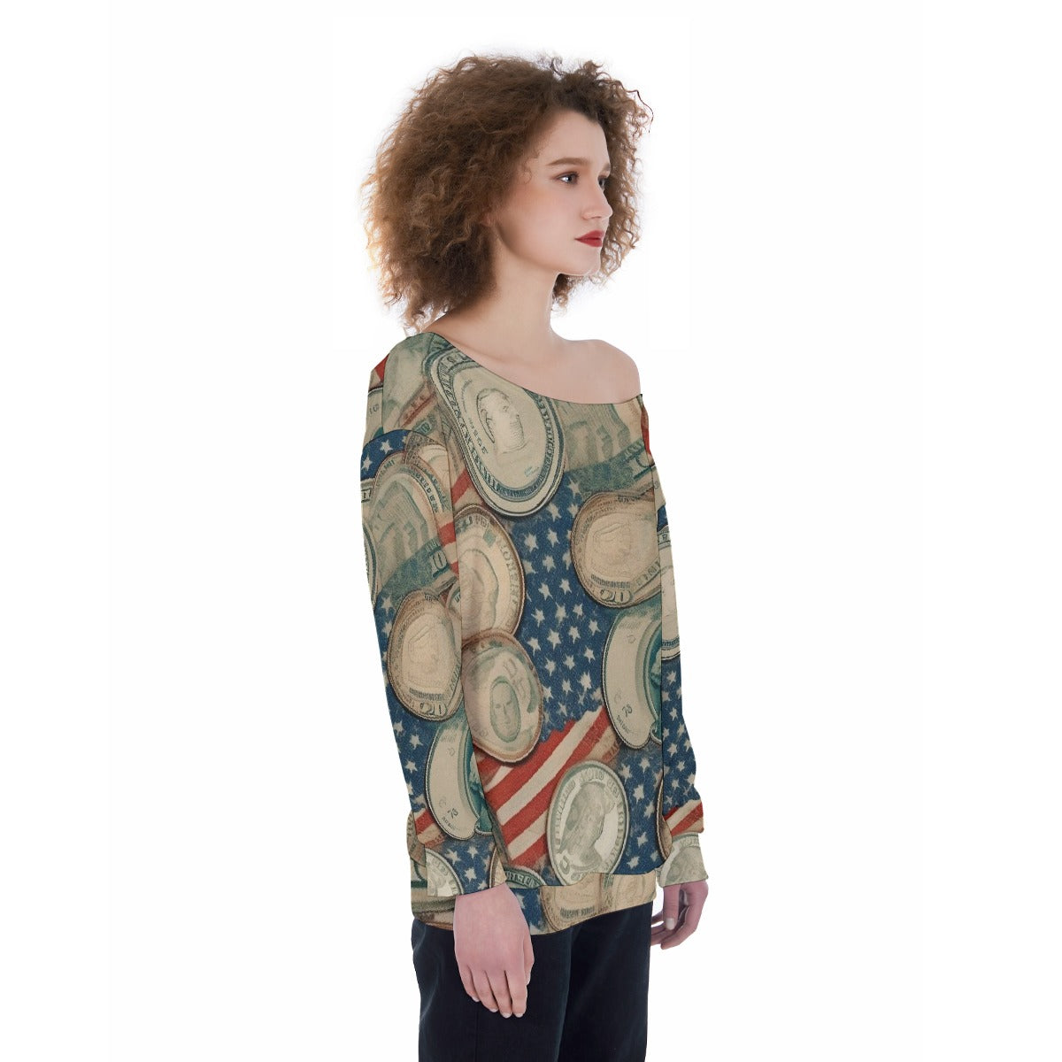 All-Over Print Oversized Women's Off-Shoulder Sweatshirt