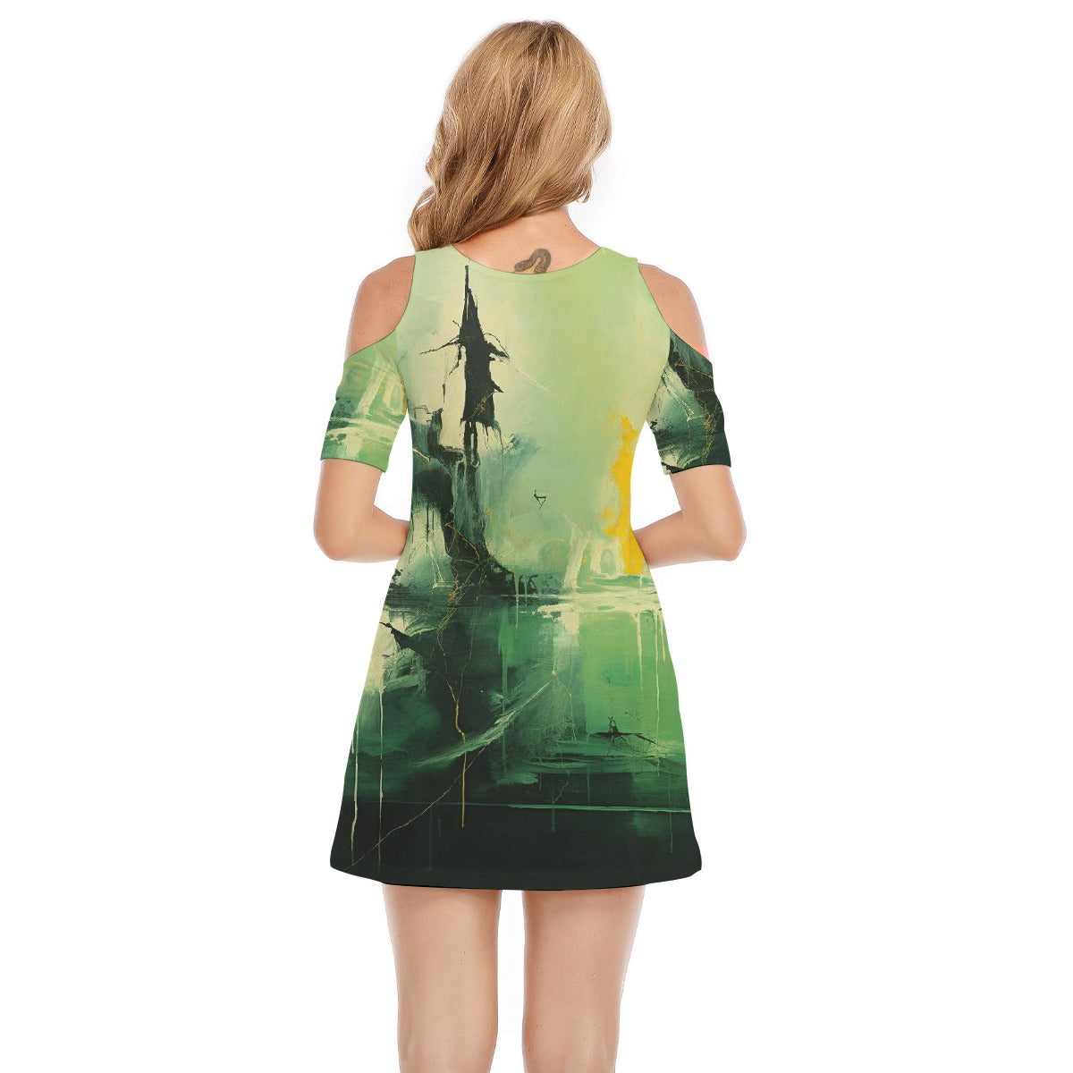 All-Over Print Women's Cold Shoulder Dress | 190GSM Cotton