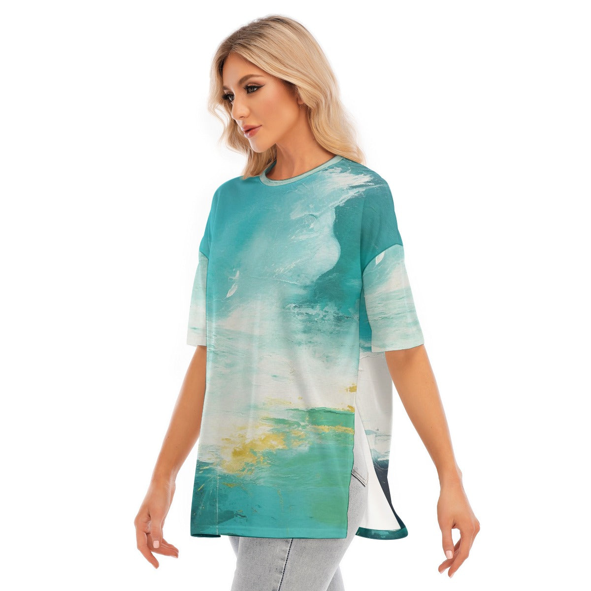 All-Over Print Women's Short Sleeves T-shirt With Hem Split