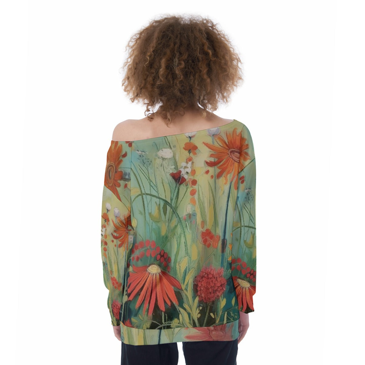 All-Over Print Oversized Women's Off-Shoulder Sweatshirt