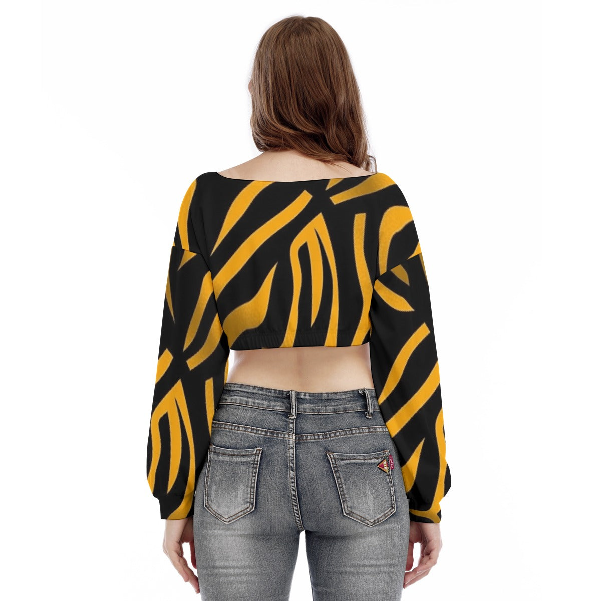 All-Over Print Women's V-neck Long Sleeve Cropped Sweatshirt