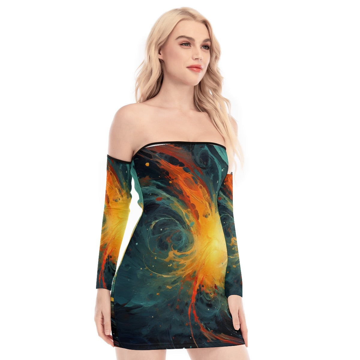 All-Over Print Women's Off-shoulder Back Lace-up Dress