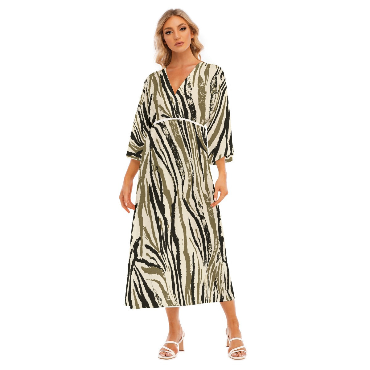 All-Over Print Women's Mid-Sleeve Long Dress