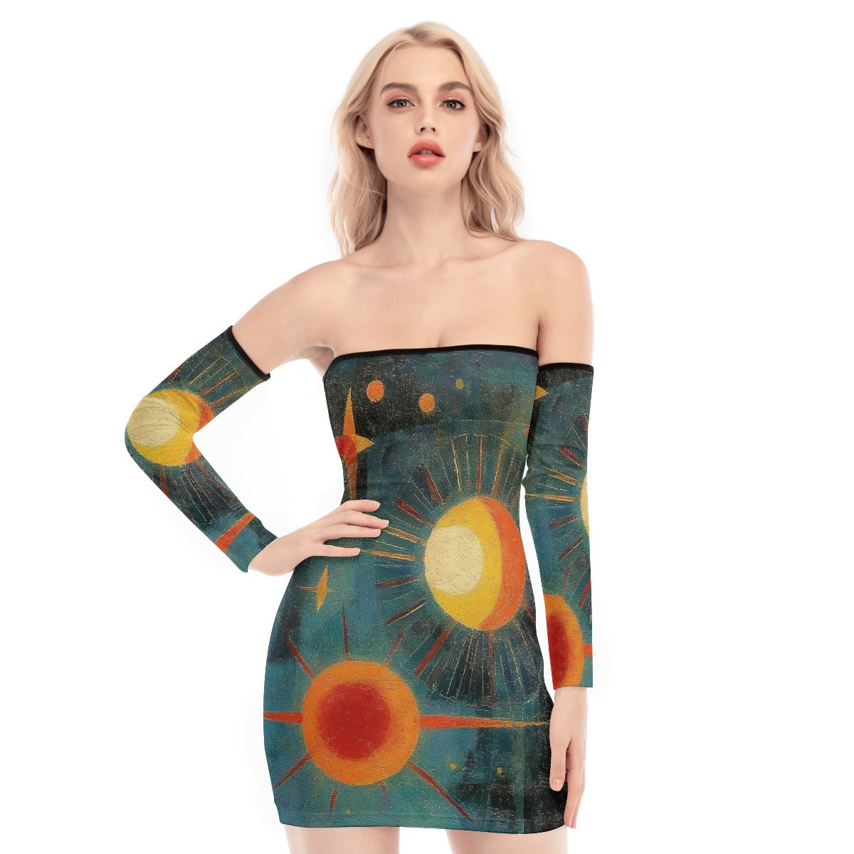 All-Over Print Women's Off-shoulder Back Lace-up Dress