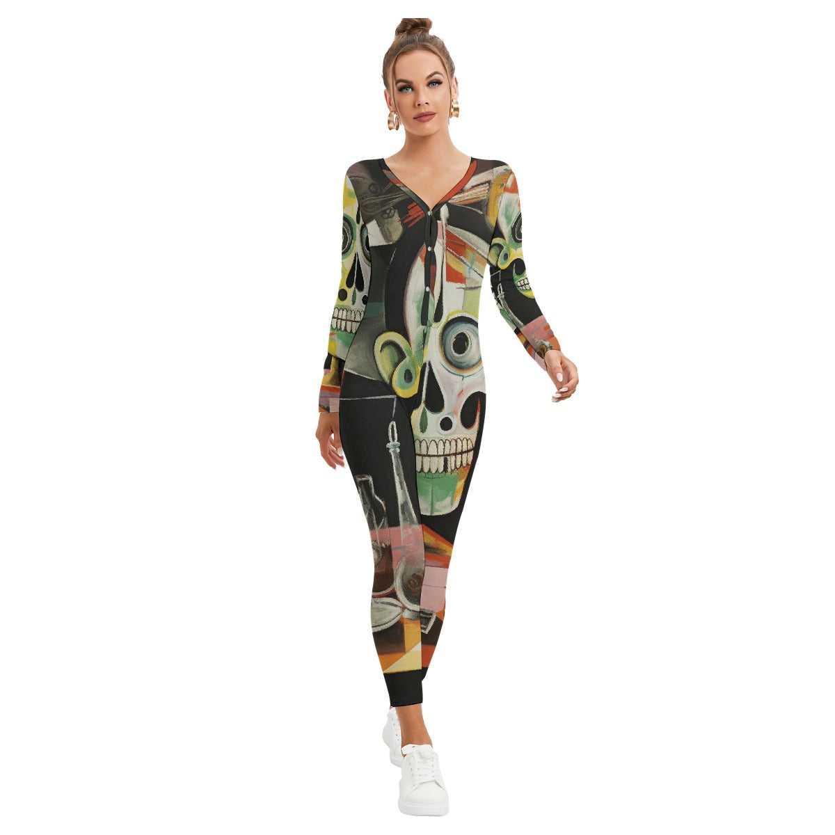 All-Over Print Women's Plunging Neck Jumpsuit