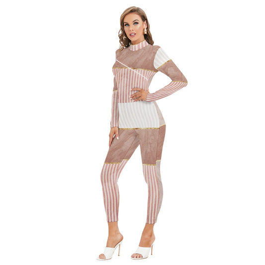 All-Over Print Women's Long-sleeved High-neck Jumpsuit With Zipper