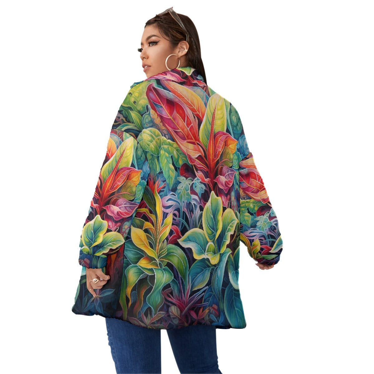 All-Over Print Unisex Borg Fleece Stand-up Collar Coat With Zipper Closure(Plus Size)