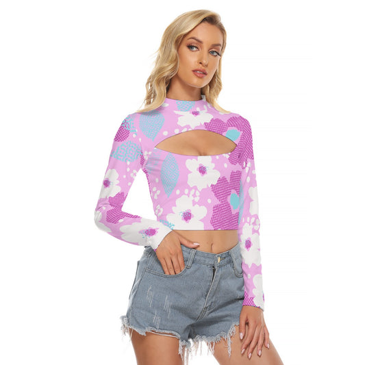 All-Over Print Women's Hollow Chest Keyhole Tight Crop Top